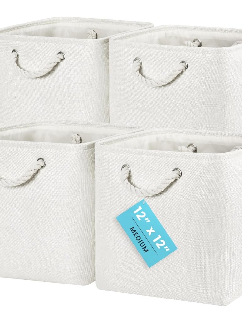 12x12 Cube Storage Bins, 4-Pack Fabric Cubes, Rope Handles